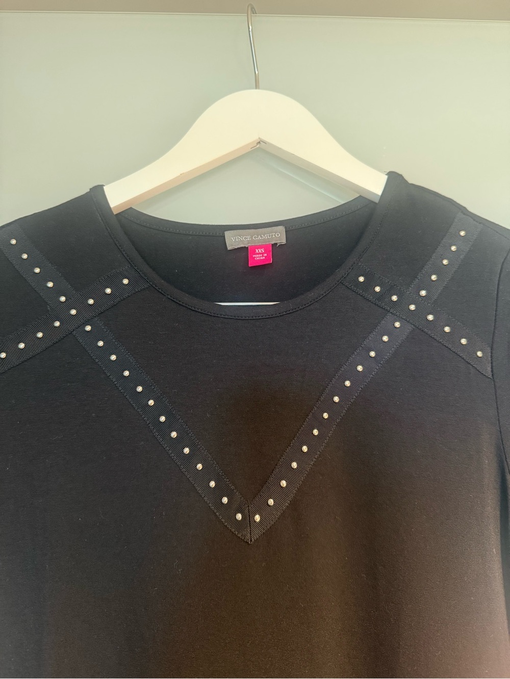 Vince Camuto Black Short Sleeve Studded Knit Tee - Picture 2 of 6
